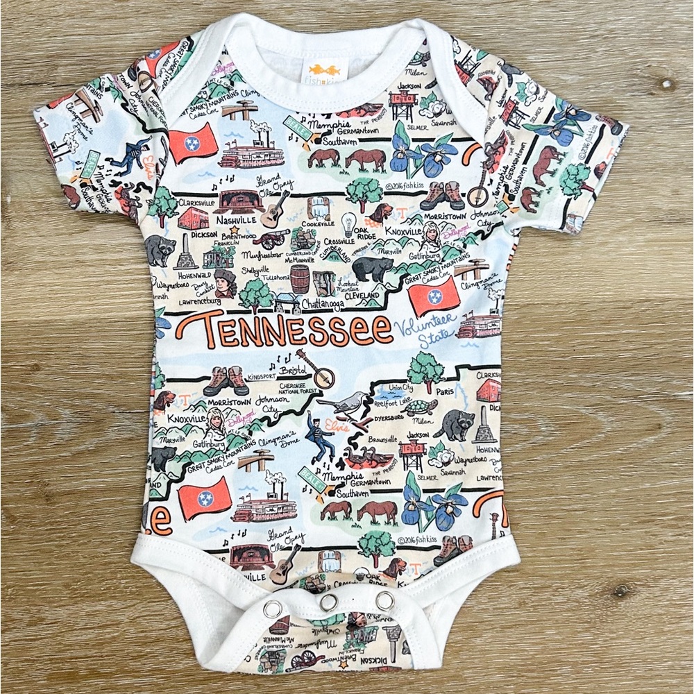 NWOT Fish Kiss Tennessee Onesie State Landmarks 100% Organic Cotton Sz 3-6 month